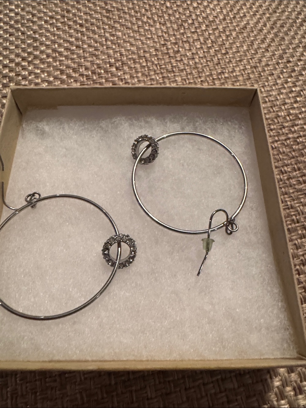 Sterling Silver Hoop Earrings with Crystal Accent - Silver